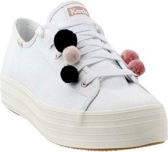 Keds Womens Triple Kick Pom Pom Sneakers Size 9 Color White - £66.54 GBP