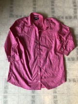 Lands&#39; End Sz 10 Pink Window Pane Check No Iron Cotton Button Down 3/4 Slv Top - £25.74 GBP