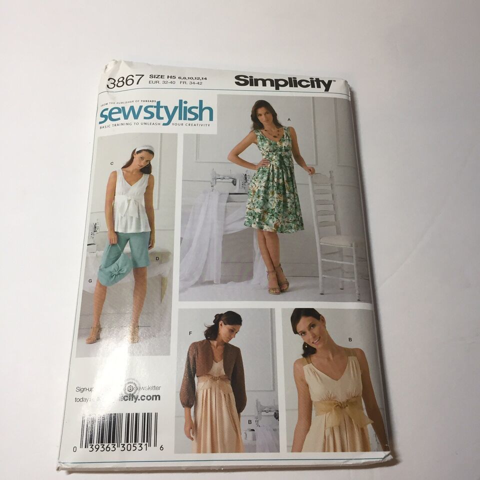 Simplicity 3867 Size 6-14 Misses' Dress Top City Shorts Jacket Bag - $12.86