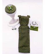 VINTAGE BARBIE OLIVE GREEN POLKA DOT PAK SHEATH DRESS - £62.64 GBP
