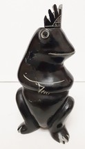 Mid Century Carved Soapstone Canadian Frog Sculpture Figurine w Crown Lg 7&quot; - £63.14 GBP