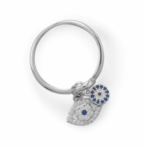 Women&#39;s Blue &amp; White Created Diamonds Evil Eye Charm 14k White Gold Plated Ring - £88.00 GBP