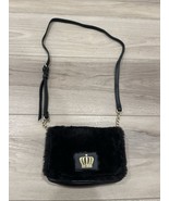 Juicy Couture Black Faux Fur Holiday Flap Crossbody Gold Tone Crown Y2K - $34.65