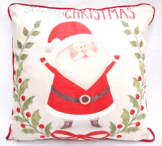 Decorative Merry Christmas Santa Throw Pillow Red Velveteen Trim 16 x 16... - £14.78 GBP