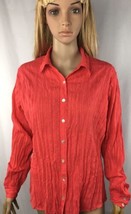 Chico&#39;s Misses 0 XS 4 6 Bright Coral Crinkled Stripe LS Button Front Shirt - £8.78 GBP
