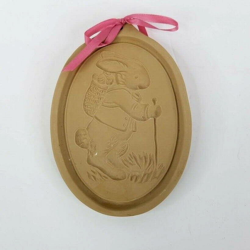 Brown Bag Cookie Mold Bunny Rabbit Easter Vintage 1984 5" x 6" Stoneware Basket - £7.73 GBP
