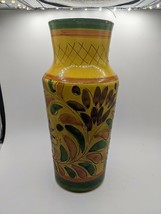 Vintage Mustard YELLOW Flower Vines Hand Painted Studio Art POTTERY VASE... - £22.41 GBP