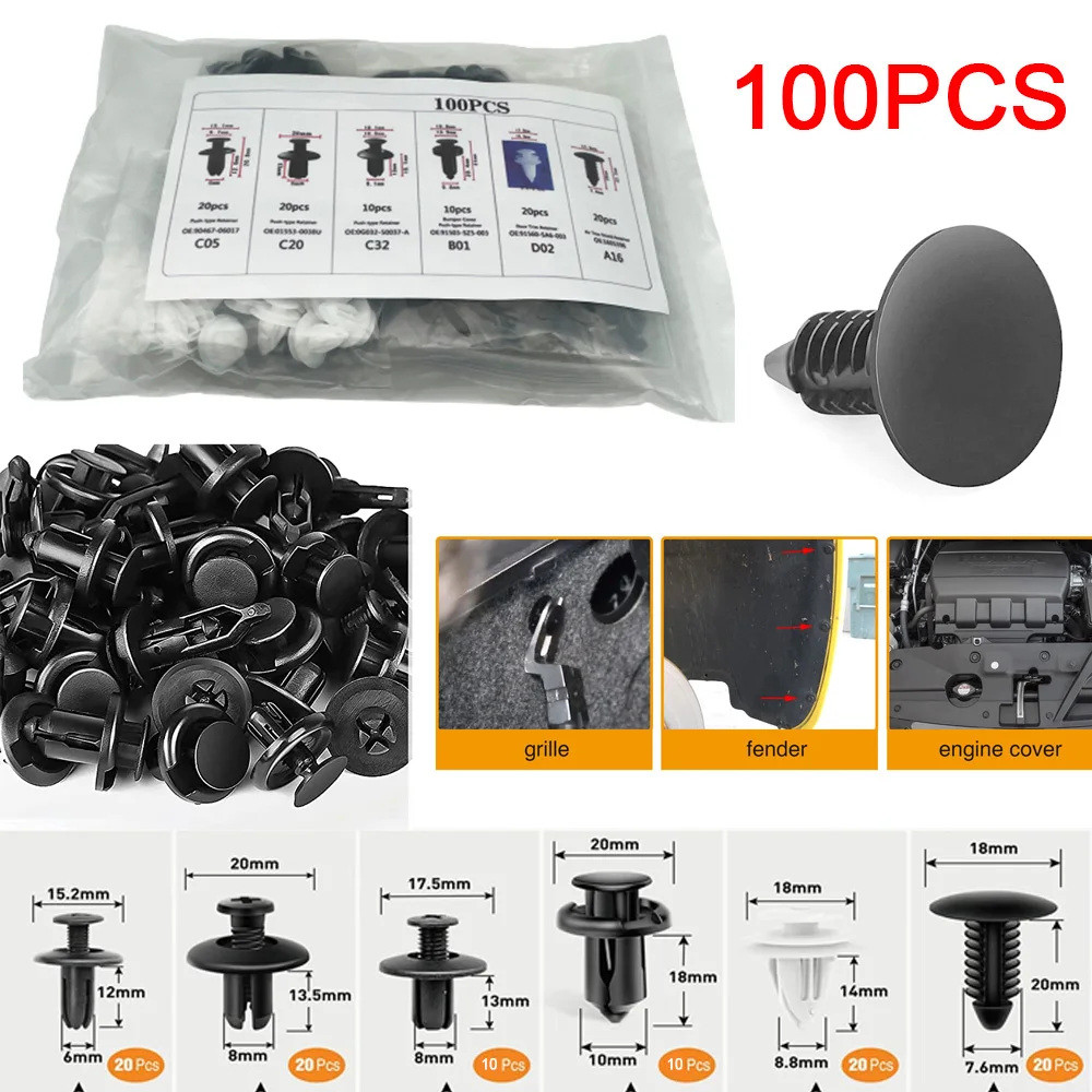 6 Size Car Retainer Clips Plastic Fasteners Kit Auto Trim Panel Clip Mixed Car - £8.40 GBP+