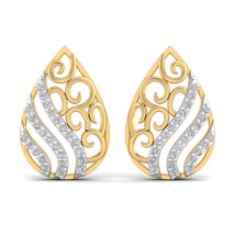 14K Yellow Gold Plated Round AAA+ Cubic Zirconia Pear Shape Filigree Design Stud - £47.94 GBP