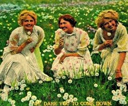 Three Women In White Field of Dandilions Dare You to Come Down 1914 DB Postcard - £7.69 GBP