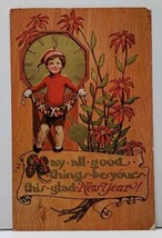 New Year, May all things Glad Be Yours, Boy with Golden Clock 1913 Postc... - $3.95