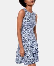 New Michael Kors Blue White Fit And Flare Career Ruffle Dress Size L - £51.18 GBP