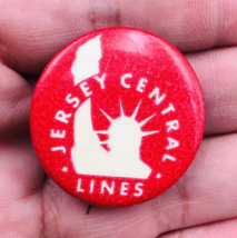 Vintage Jersey Central Lines CNJ Railroad Round Red Pin 1.5&quot; Diameter - $9.49
