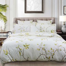 White Floral Duvet Cover Set 100% Cotton Farmhouse Bedding With Hidden Zipper Cl - £106.97 GBP