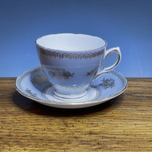 Vintage Colclough Ridgway Bone China Teacup &amp; Saucer Set England Blue Wh... - $28.76