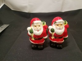 Pair Vintage Xmas Santa Clause Salt &amp; Pepper Shakers Hand Painted - £7.13 GBP
