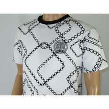 Mens PLATINI Sports Shirt With Rhine Stones Medallion Chain STT7794 White Black image 5