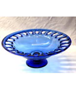 HUGE Czech Art Glass 16&quot; Footed Bowl - Cobalt Blue Closed Colonial Lace ... - $194.20 CAD