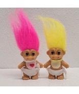 Vintage Russ Baby Trolls In Diapers &amp; Bibs Pink And Yellow Hair - $24.65