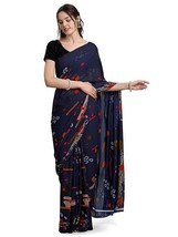 DESIGNER Women&#39;s Georgette Printed Saree without Blouse Piece (RANIYAL Blue_Blue - £1.57 GBP