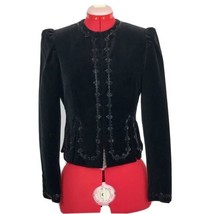 J. PETERMAN Black Velour Beaded Trim Evening Jacket Size 4 Snap Front - £98.43 GBP