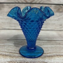 Vtg Fenton Art Glass Hobnail Miniature Crimp Vase Cobalt Colonial Blue 3-7/8” - £25.62 GBP