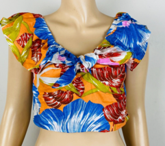 Zara Colorful Tropical Cruise Travel Summer Women&#39;s Multicolor M Crop Top - £27.67 GBP