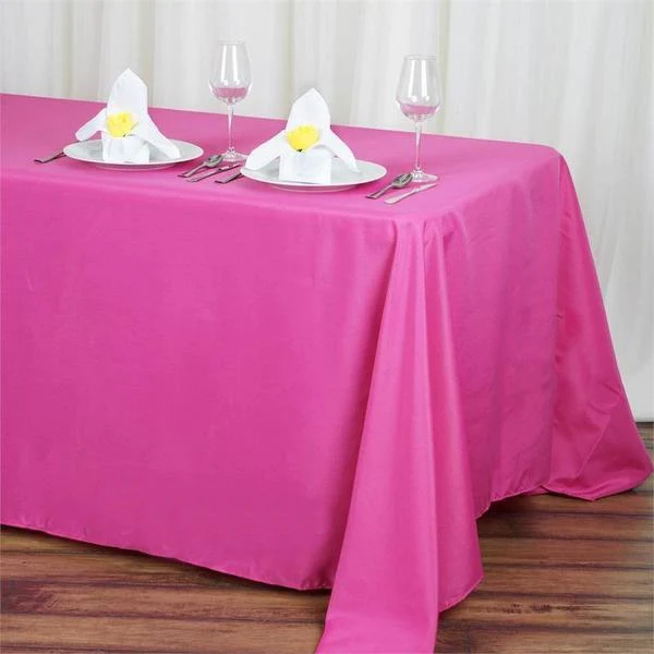 Fushia - 5PCS 90x132&quot; Polyester Rectangle Tablecloths Wedding Party - £90.41 GBP