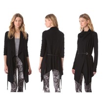 Helmut Lang Sonar Wool Leather Belted Cardigan Sweater Jacket Black P XS - £119.65 GBP