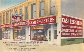 Burl Kenney Cash Register Weigh Scales Store Brooklyn New York linen postcard - £16.29 GBP