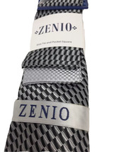 Zenio Men&#39;s Slim Tie with Two Hankies Set Black Gray Silver Microfiber 3&quot; Wide - £15.97 GBP