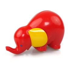 Vintage 1970s red plastic moveable elephant with yellow ears toy and with sound - £16.32 GBP