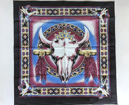 Azteq Southwest Steer Skull Feather Cow Bandana Head Face Wrap Mask Neck Scarf - £6.28 GBP