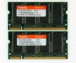 1GB (2x512MB) DDR-266 PC2100 Laptop (SODIMM) Memory RAM KIT 200-pin Tested - $23.50