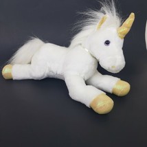 Aurora Unicorn Plush Stuffed White Yellow Sparkle Purple Eyes Flower Bow  - £13.37 GBP