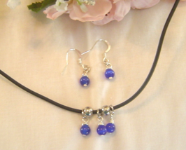 Handcrafted Royal Blue Beaded Necklace and Earrings Set New - £16.77 GBP