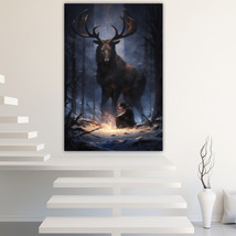 Elk and bonfire Canvas Painting Wall Art Posters Landscape Canvas Print Picture - £11.03 GBP+
