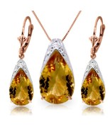 Galaxy Gold GG 14k 24&quot; Rose Gold Citrine Drop Necklace and Earrings Set - £461.52 GBP