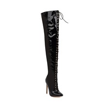 New Thigh High Boots Women Sexy Thin High Heels Shiny Side Zip Stiletto Boots Ov - £123.19 GBP