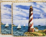 SET OF 2 SAME CUSHION CHAIR PADS w/ties (15&quot;x15&quot;)NAUTICAL, LIGHTHOUSE &amp; ... - £15.81 GBP