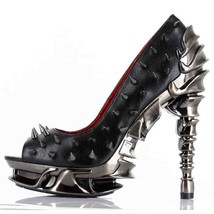 Hades TALON Black Spiked Stud 5&quot; High Spinal Chrome Heels Platform Peep ... - $164.00