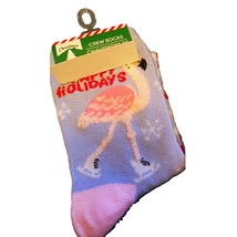 Funky Santa FLAMINGO Ice Skating Skater CREW SOCKS Pink Blue Happy Holid... - £3.64 GBP