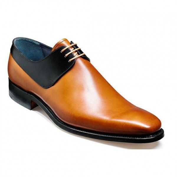 Two Tone Tan Black Cont Derby Genuine Leather Black Sole Lace Up Shoes US 7-16