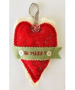 Be Merry Heart Christmas Ornament Padded Felt Buttons Ribbon Glitter 7&quot; ... - £12.84 GBP