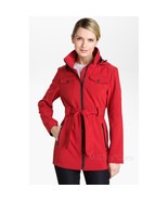 NWT LONDON FOG Red Belted Zip Jacket Detachable Hood Fleece Lining Coat ... - $79.99