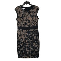 London Times Floral Sheath Stretch Midi Dress Cap Sleeve Tan Black Women 10 NWT - £27.53 GBP