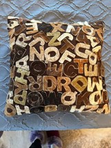 Unbranded Earth Tones Wool Throw Pillow Alphabet Cow Hide 16&#39;&#39; x 16&#39;&#39; - £39.56 GBP