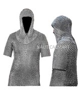 Medieval Chain Mail Shirt and Coif Armor Set (Full Size) Fit upto 3XL Lo... - $147.51