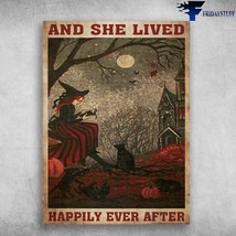 Witch Reads Book Black Cat And She Lived Happily Ever After Halloween Day - £12.71 GBP