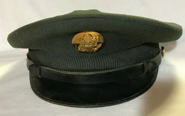 Vintage U.S. Military Wool Visor Hat Army Green with Hat Pin - £40.02 GBP